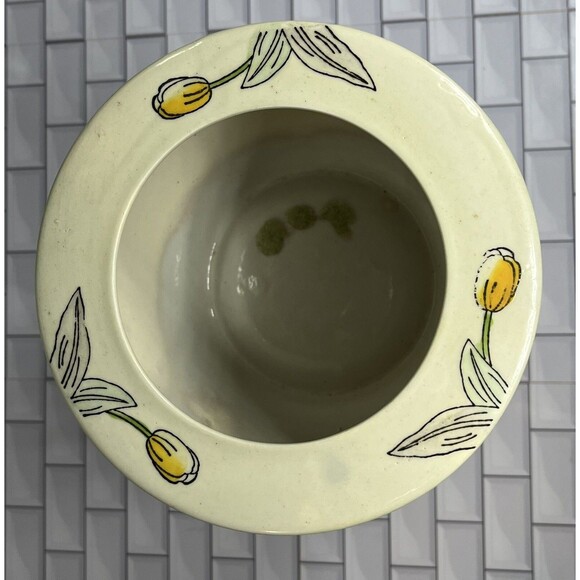 Asian Y2K Pot Planter 6 X 4.75in Floral Butterflies Tulips Beige Pink Fairycore - Picture 5 of 12